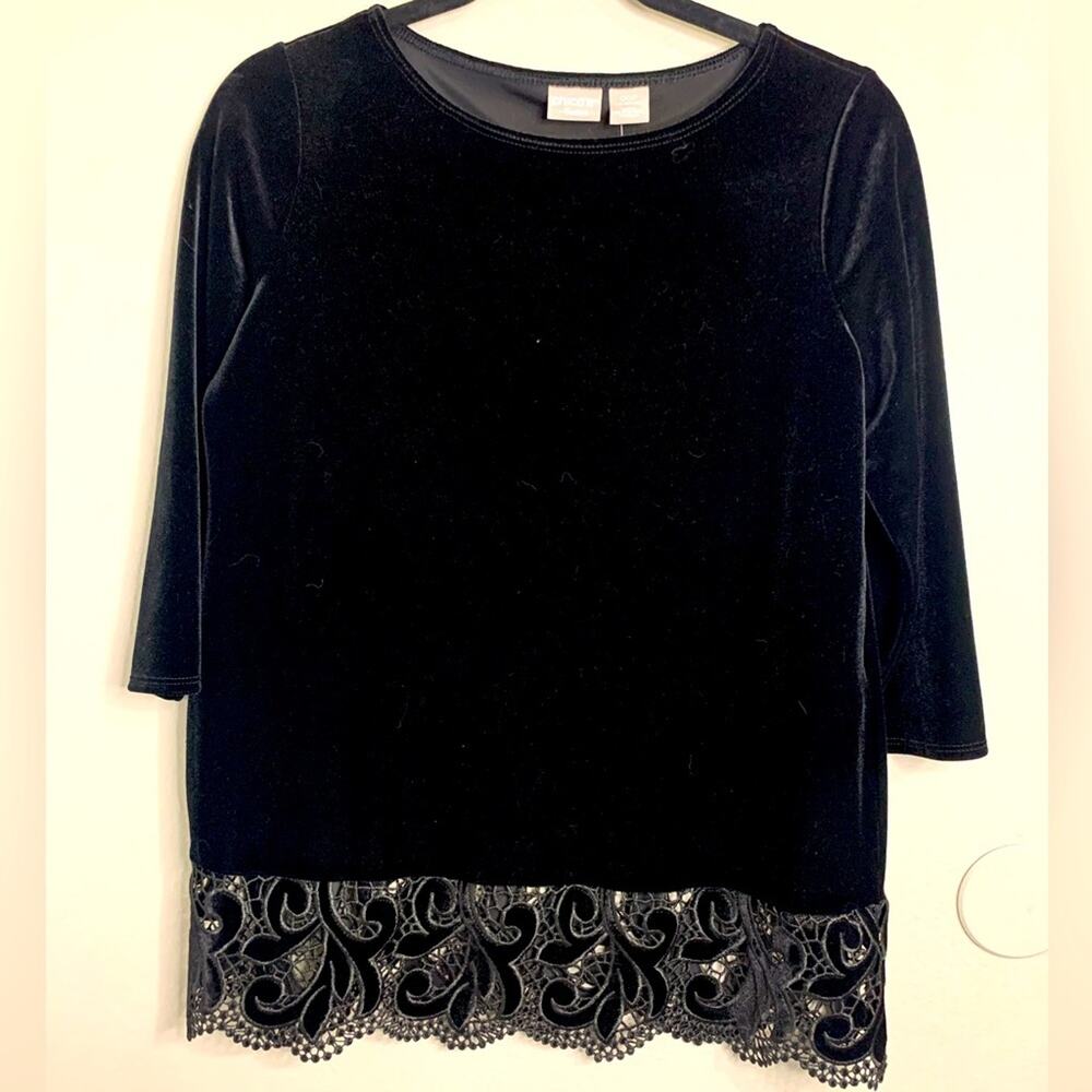 NWT Chicos travelers black velvet lace top beautiful blouse size 0-2  00p